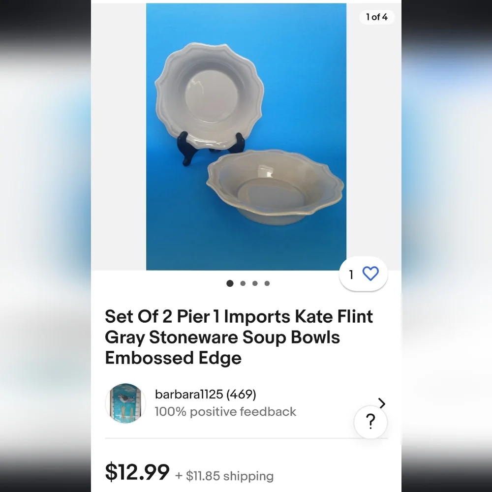 Pier 1 lot of 2 vintage ceramic Kate Flint soup bowls scallop edge